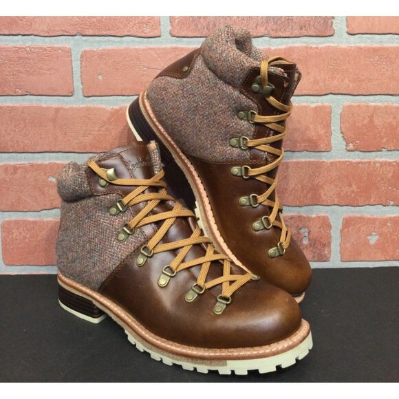 Woolrich Boots Womens Size 9 Rockies Brown Leather Wool Tweed Lace Up Hiking - Picture 1 of 12